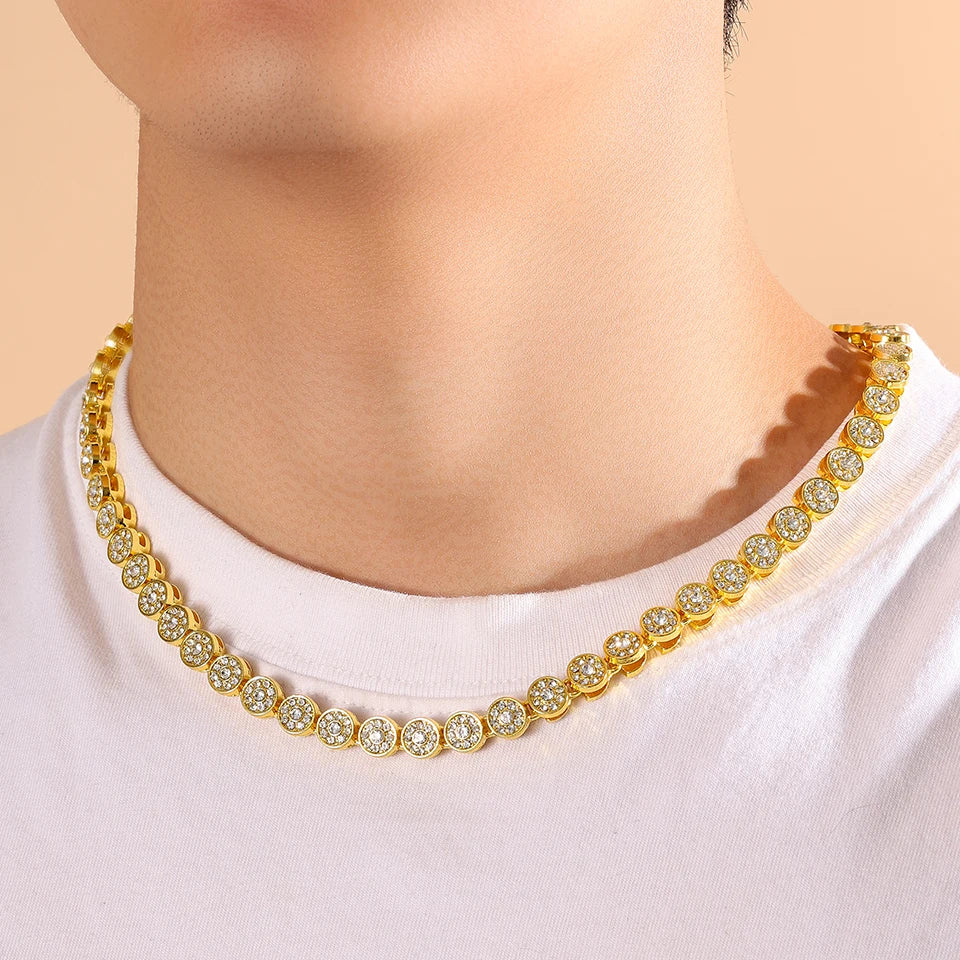 Yupsk Sparkling Luxury Rhinestones Cuban Chain Necklace Bracelet Set for Women Men Round Tennis Hip Hop Jewelry Gift