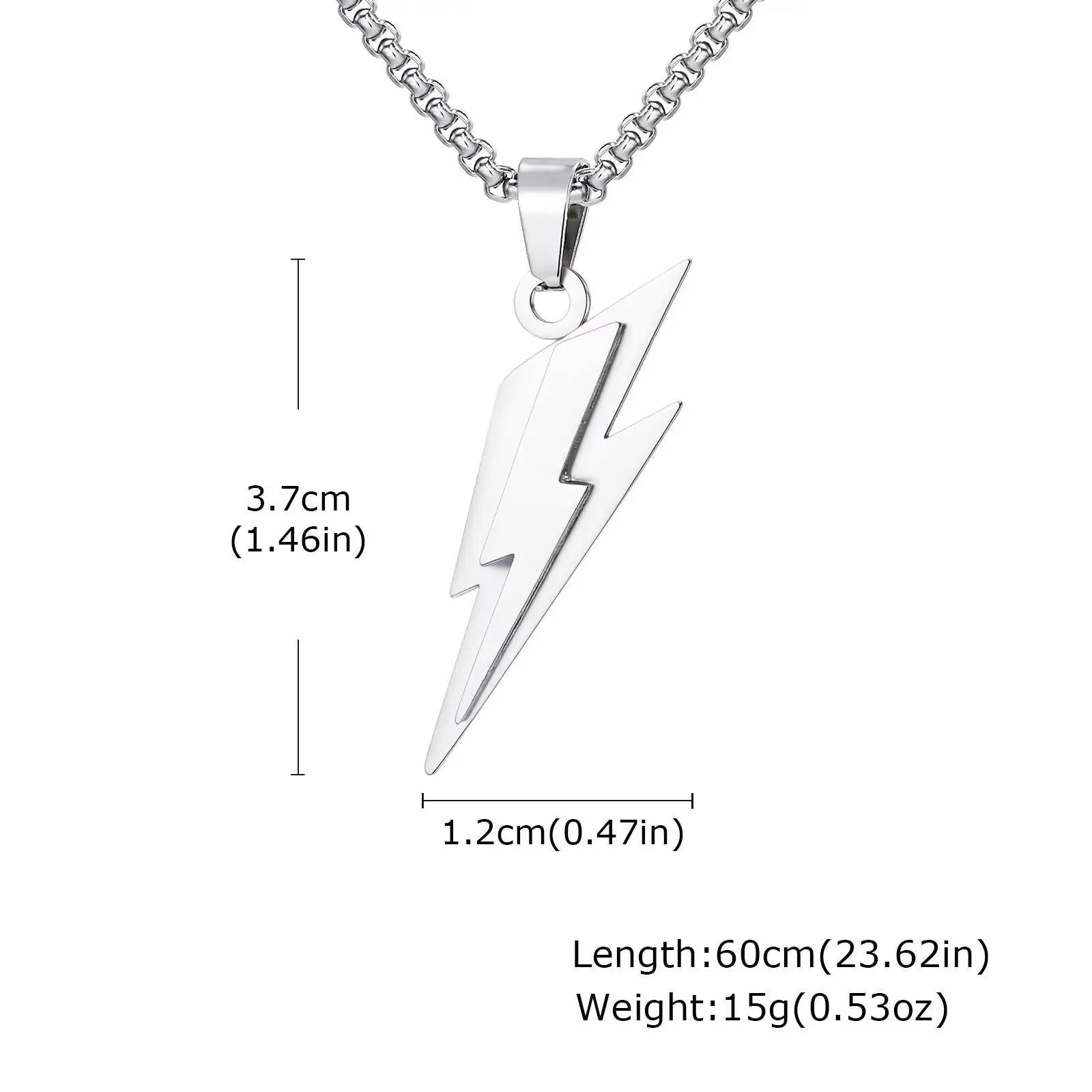 Vnox Stainless Steel Lightning Pendant Necklace, 60cm Box Chain with Lobster Clasp, Punk Waterproof Jewelry Gift for Men Women