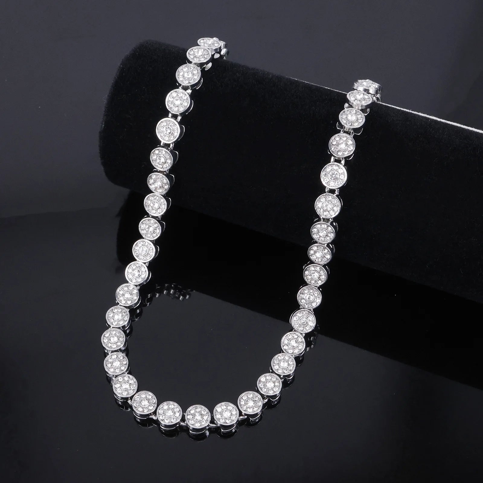Yupsk Sparkling Luxury Rhinestones Cuban Chain Necklace Bracelet Set for Women Men Round Tennis Hip Hop Jewelry Gift