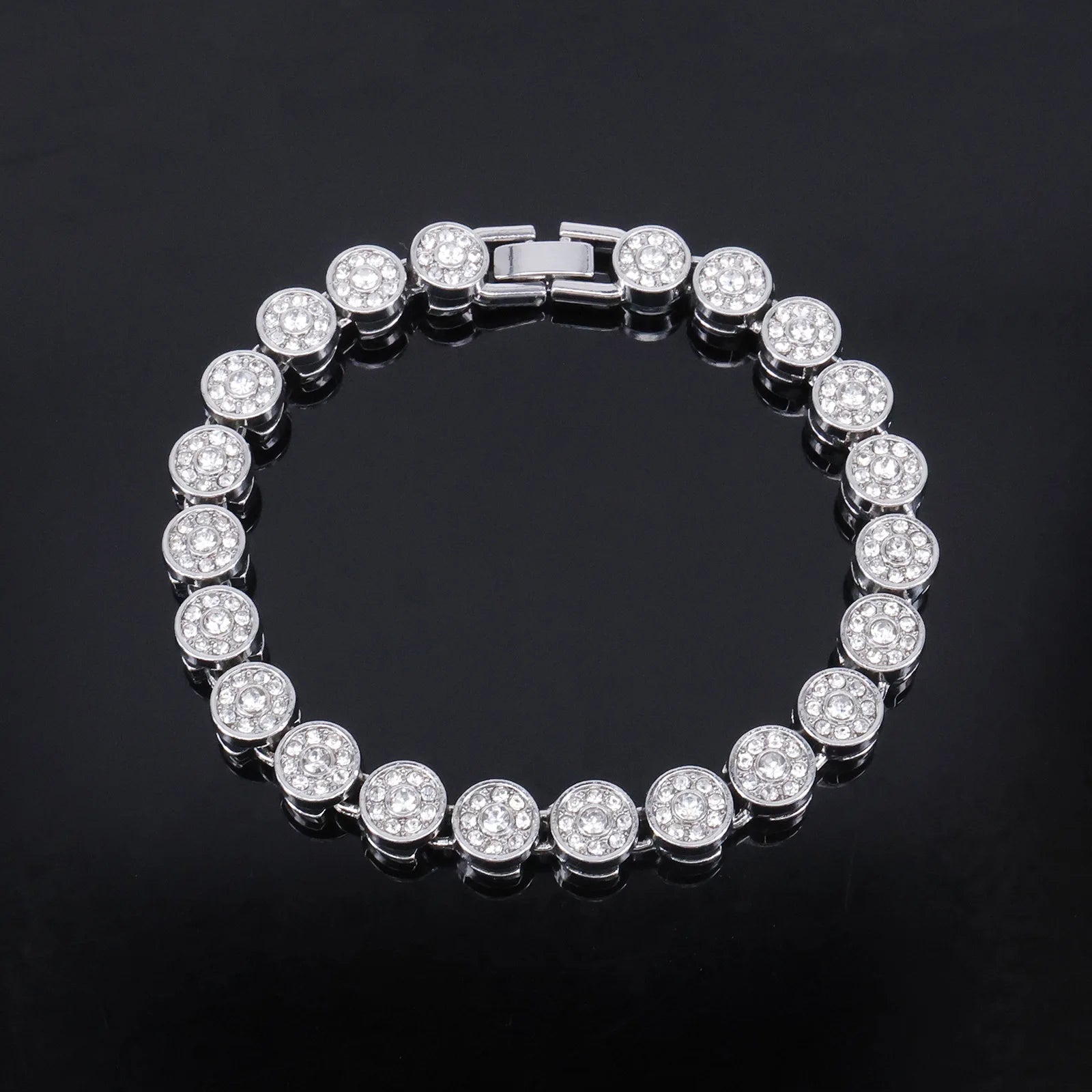 Yupsk Sparkling Luxury Rhinestones Cuban Chain Necklace Bracelet Set for Women Men Round Tennis Hip Hop Jewelry Gift