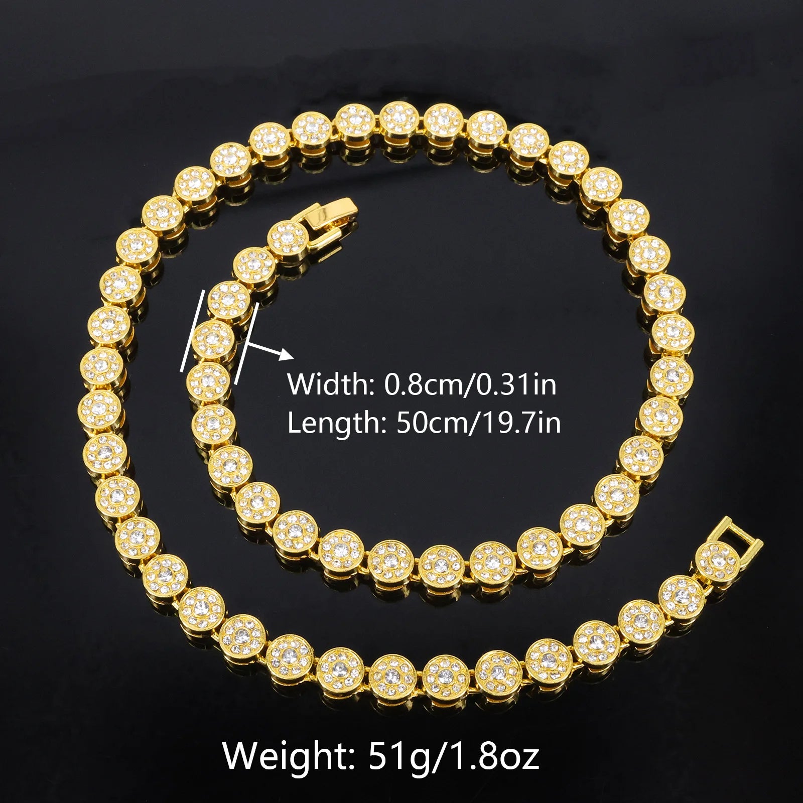 Yupsk Sparkling Luxury Rhinestones Cuban Chain Necklace Bracelet Set for Women Men Round Tennis Hip Hop Jewelry Gift