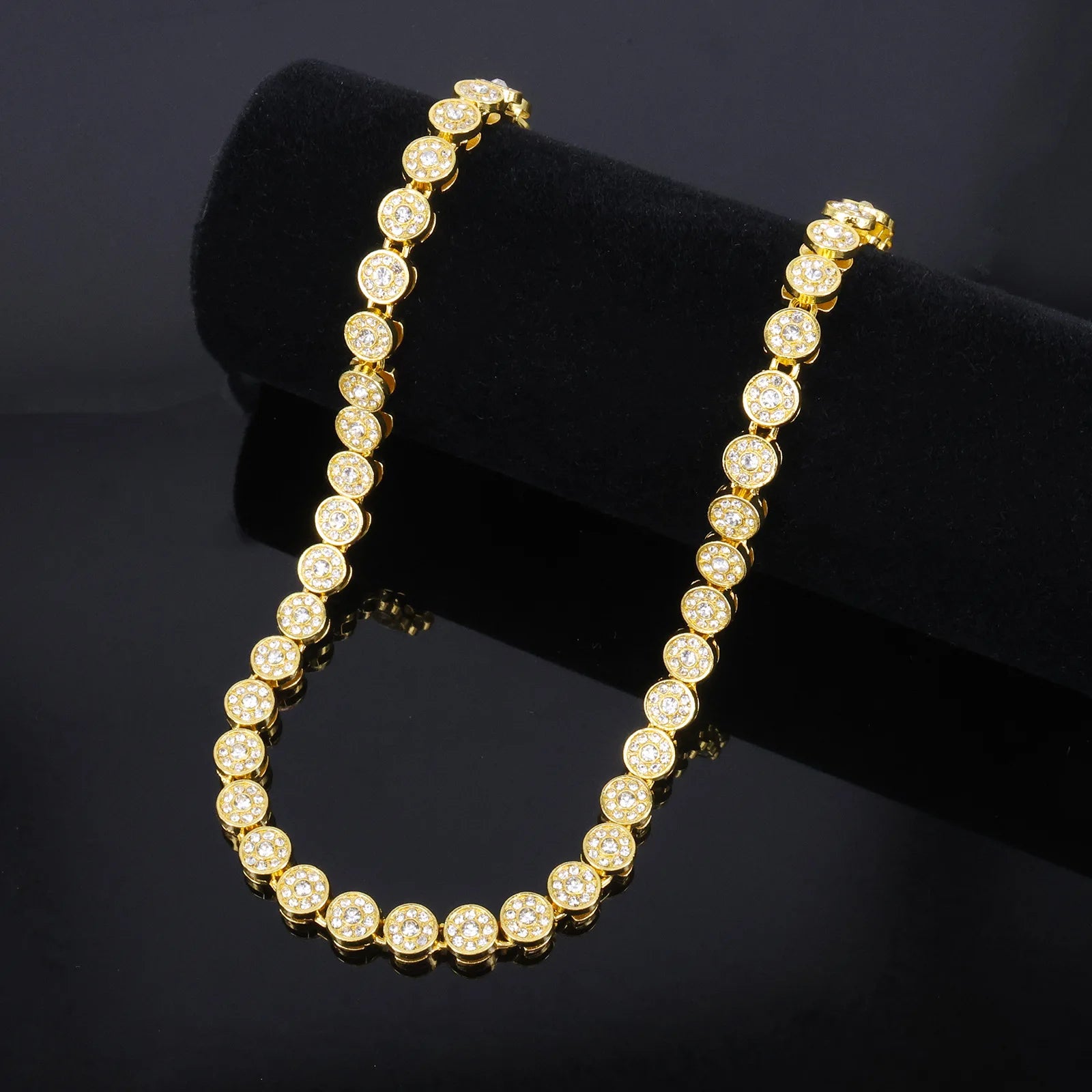 Yupsk Sparkling Luxury Rhinestones Cuban Chain Necklace Bracelet Set for Women Men Round Tennis Hip Hop Jewelry Gift