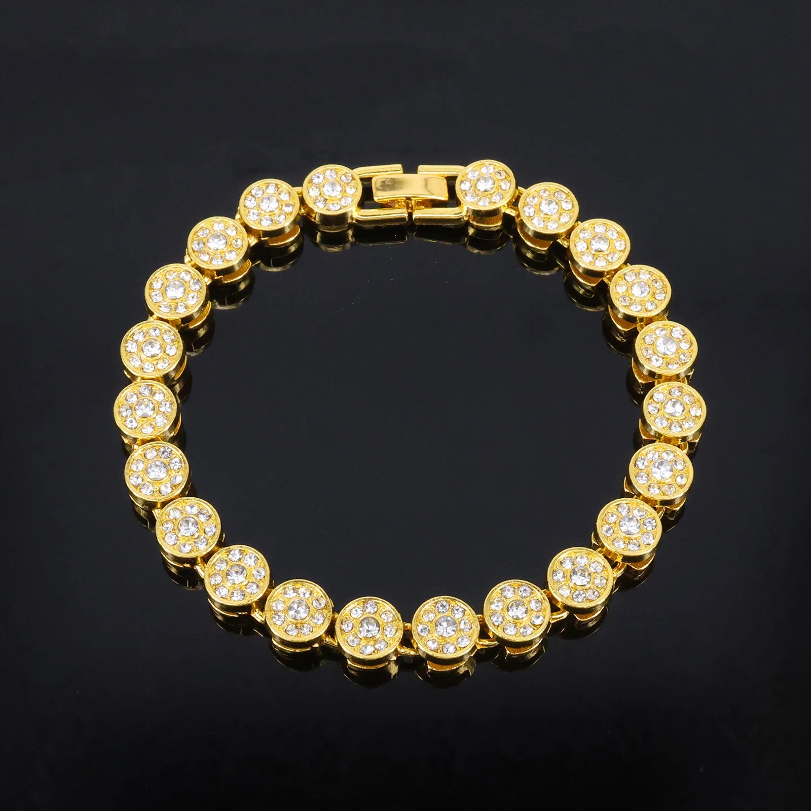 Yupsk Sparkling Luxury Rhinestones Cuban Chain Necklace Bracelet Set for Women Men Round Tennis Hip Hop Jewelry Gift